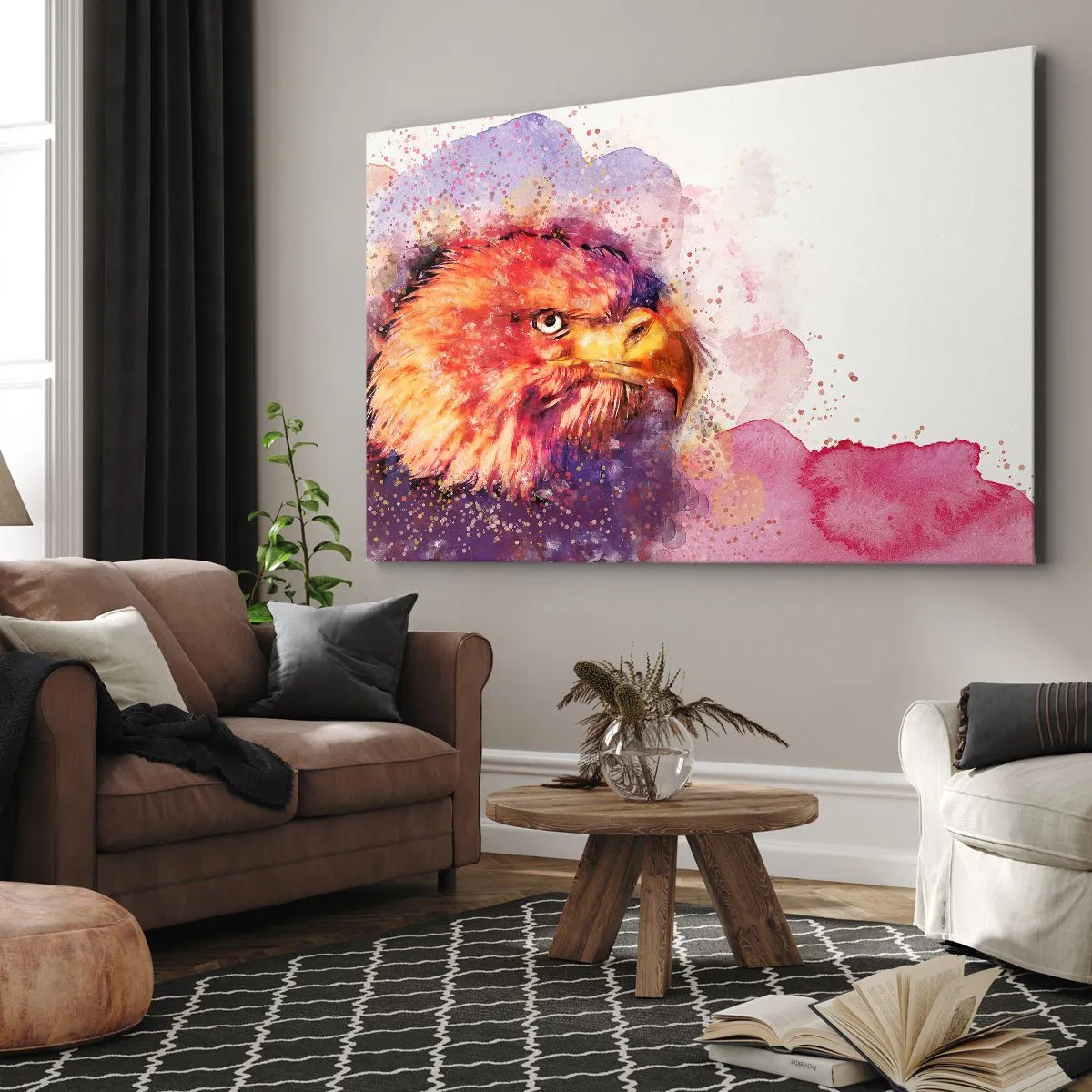 Obraz na plátne - Portrét orla v umeleckých akvarelových farbách - 70x50cm - Nechceš vedieť, na čo myslím - Moderná nástenná dekorácia do obývacej izby a spálne ARTTOR