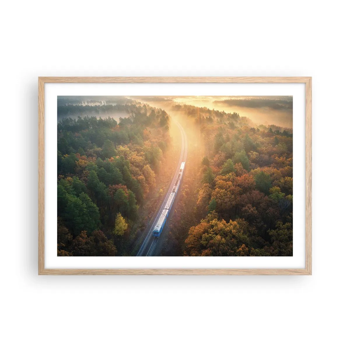 Plagát v ráme zo svetlého duba - Jesenná cesta - 70x50 cm