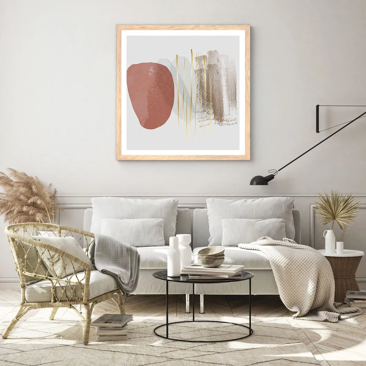 Plagát v ráme zo svetlého duba - Abstraktná kolonáda - 40x40 cm