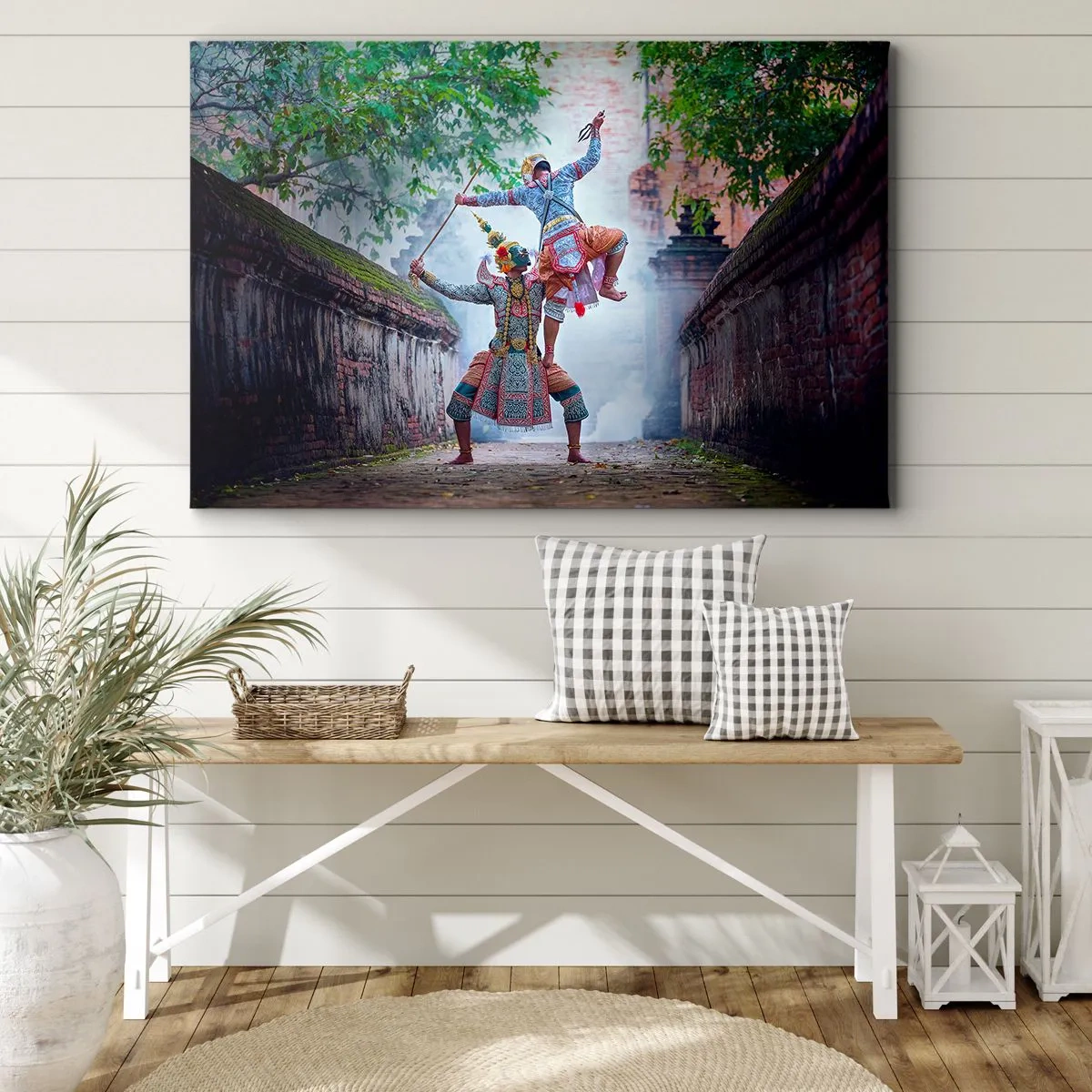 Obraz na plátne - Tradičný tanec v historickom prostredí s múrom a stromami - 70x50cm - Vražedne krásny tanec - Moderná nástenná dekorácia do obývacej izby a spálne ARTTOR