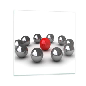 Obraz na skle - Kruh v striebornej a červenej - 70x70 cm