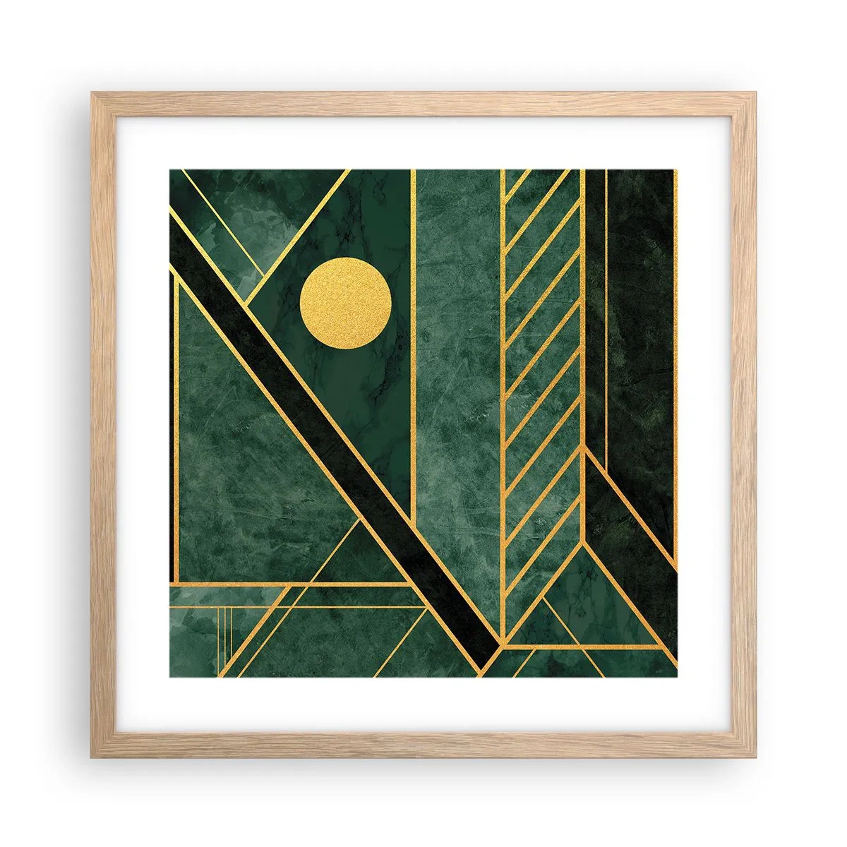 Plagát v ráme zo svetlého duba - Dynamika zlata a lazuritu - 40x40 cm