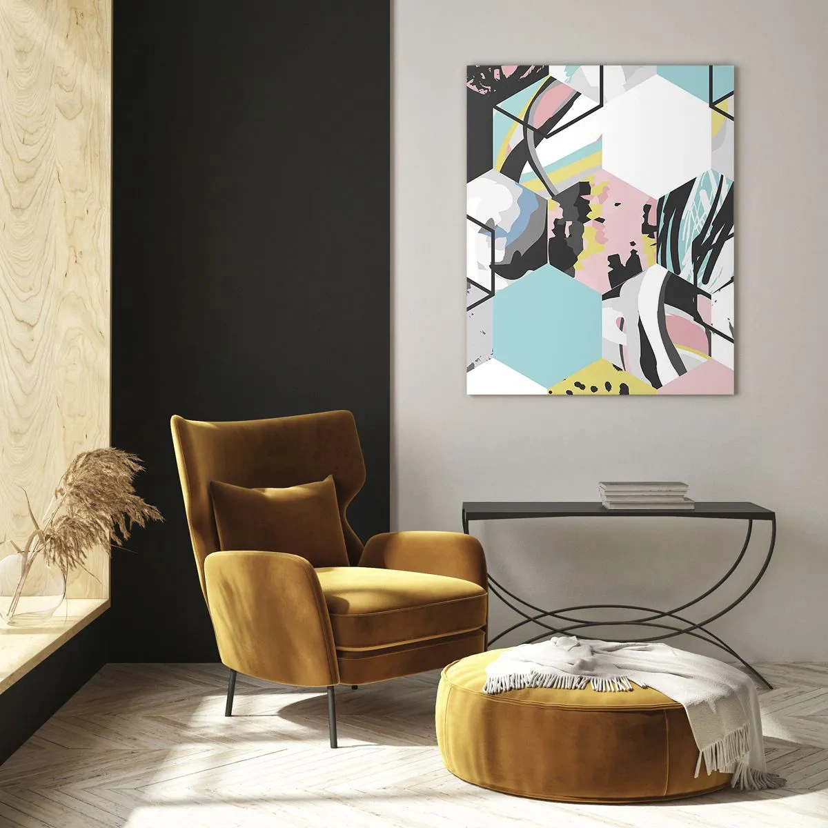 Obraz na skle - Šesťuholníky a kocky v šiestich farbách - 50x70 cm