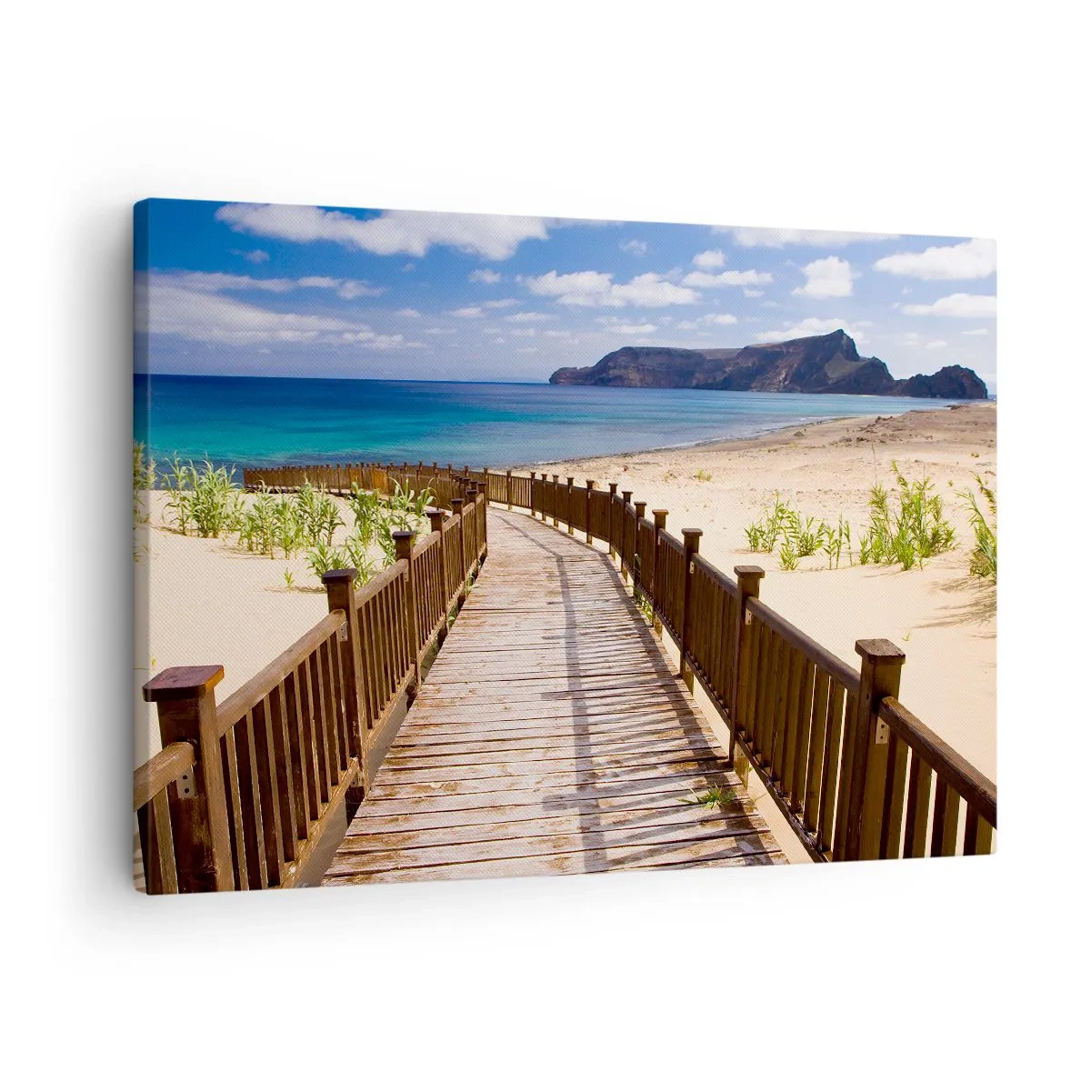 Obraz na plátne - Drevený chodník vedúci na pláž s výhľadom na oceán - 70x50cm - Vezmi ma na šťastné ostrovy - Moderná nástenná dekorácia do obývacej izby a spálne ARTTOR