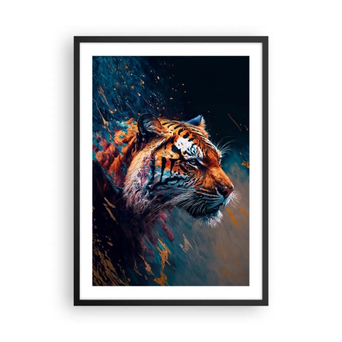 Plagát v čiernom ráme - Dynamický portrét tigra v umeleckom štýle - 50x70cm - Divoká krása - Moderná nástenná dekorácia do obývacej izby a spálne ARTTOR