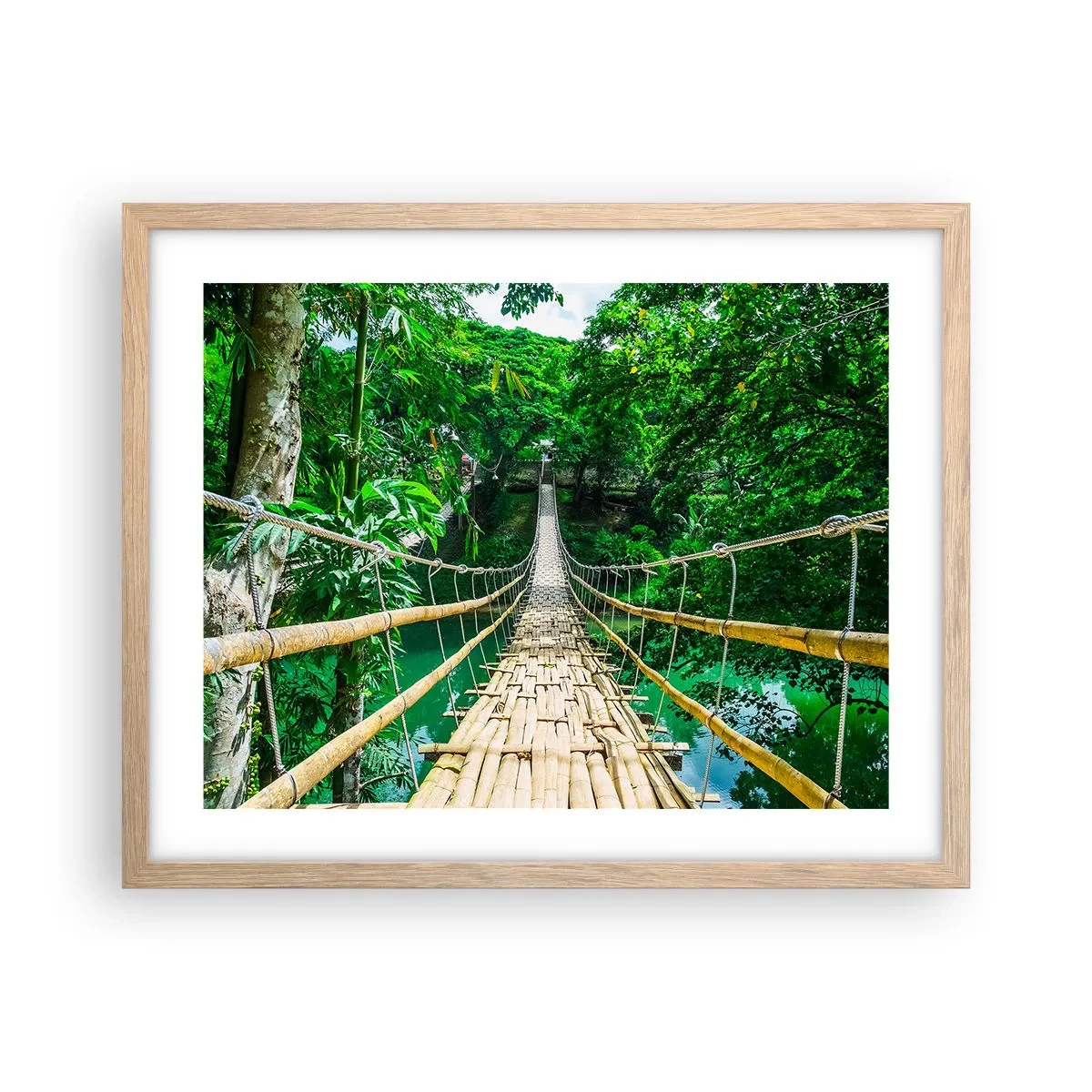 Plagát v ráme zo svetlého duba - Opičí most nad zeleňou - 50x40 cm