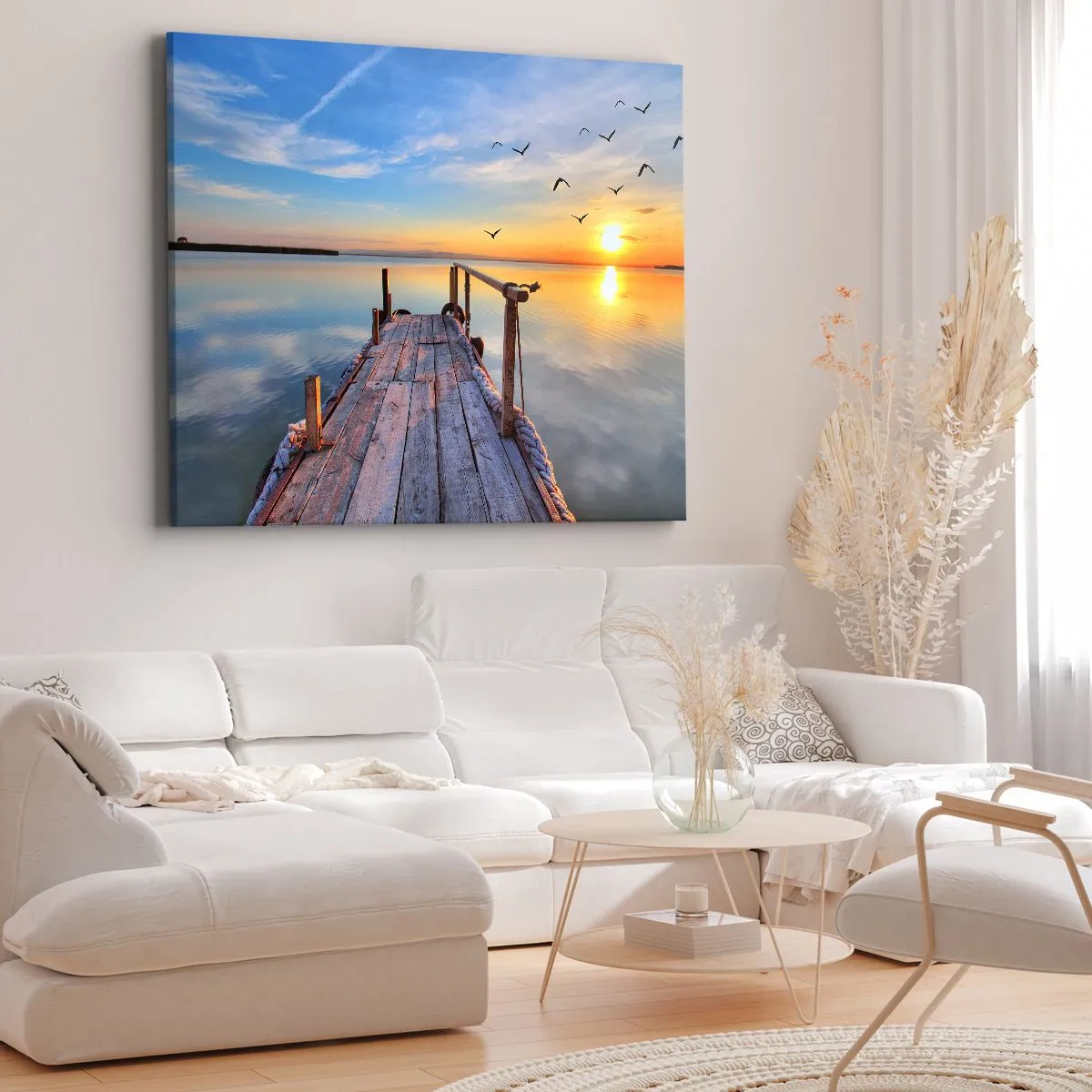 Obraz na plátne - Drevené mólo pri západe slnka na pokojnom jazere - 70x50cm - Ísť pred seba smerom k slnku - Moderná nástenná dekorácia do obývacej izby a spálne ARTTOR