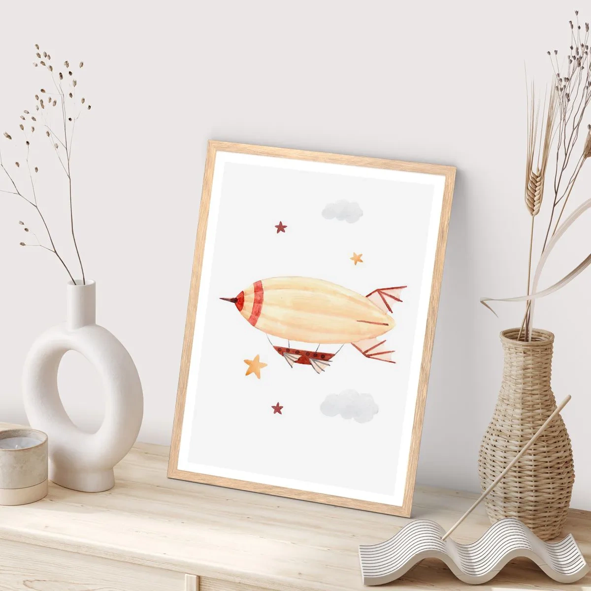 Plagát v ráme zo svetlého duba - Vzducholoď - 61x91 cm
