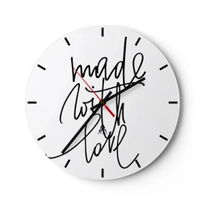 Nástenné hodiny - Minimalistické hodiny s nápisom „Vyrobené s láskou“ - 30x30cm - Najlepšia značka - Moderná nástenná dekorácia do obývacej izby, kuchyne a spálne ARTTOR