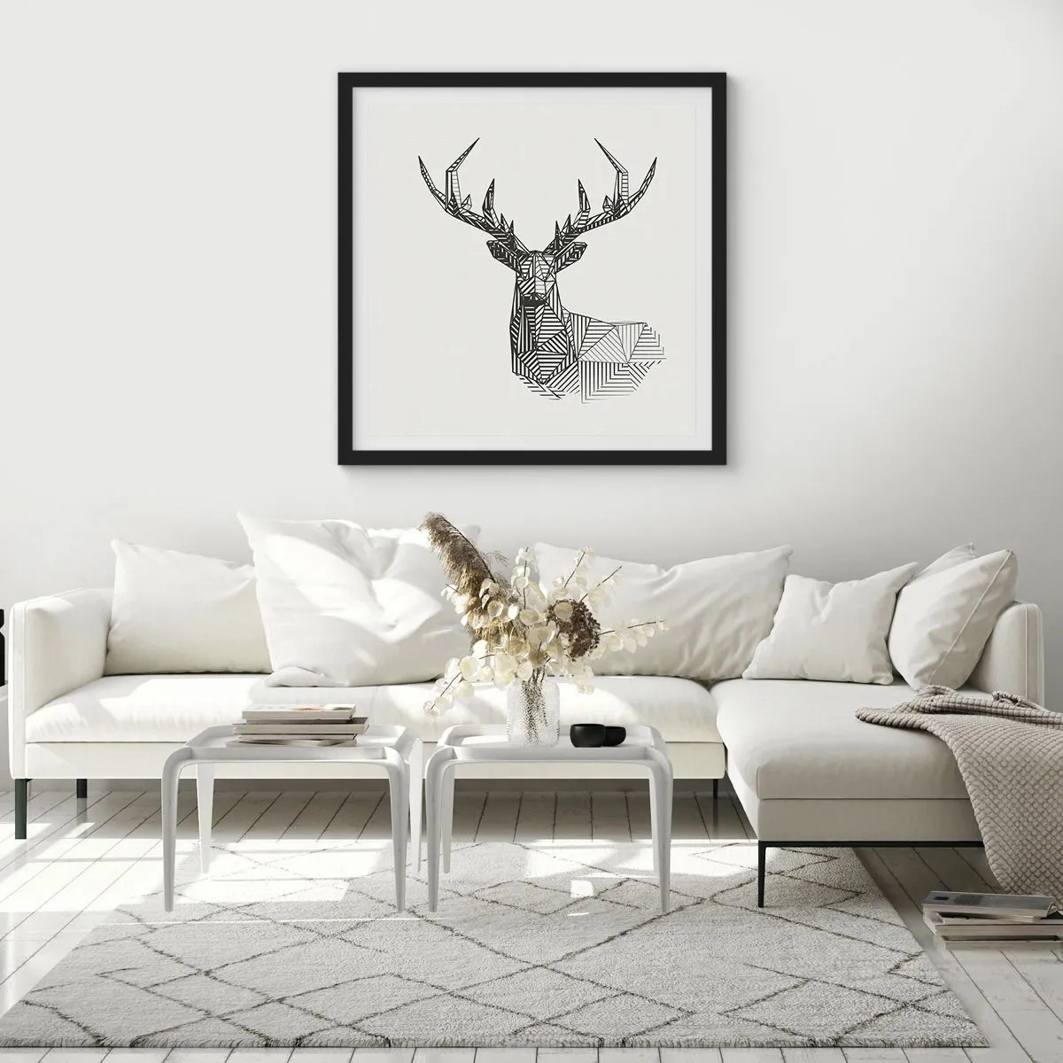 Plagát v čiernom ráme - Jeleň v kubistickom štýle - 60x60 cm