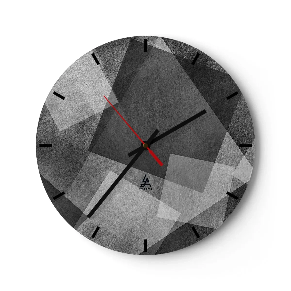 Nástenné hodiny - Abstraktné geometrické tvary v odtieňoch sivej - 30x30cm - Odveký symbol trvalosti a poriadku - Moderná nástenná dekorácia do obývacej izby, kuchyne a spálne ARTTOR