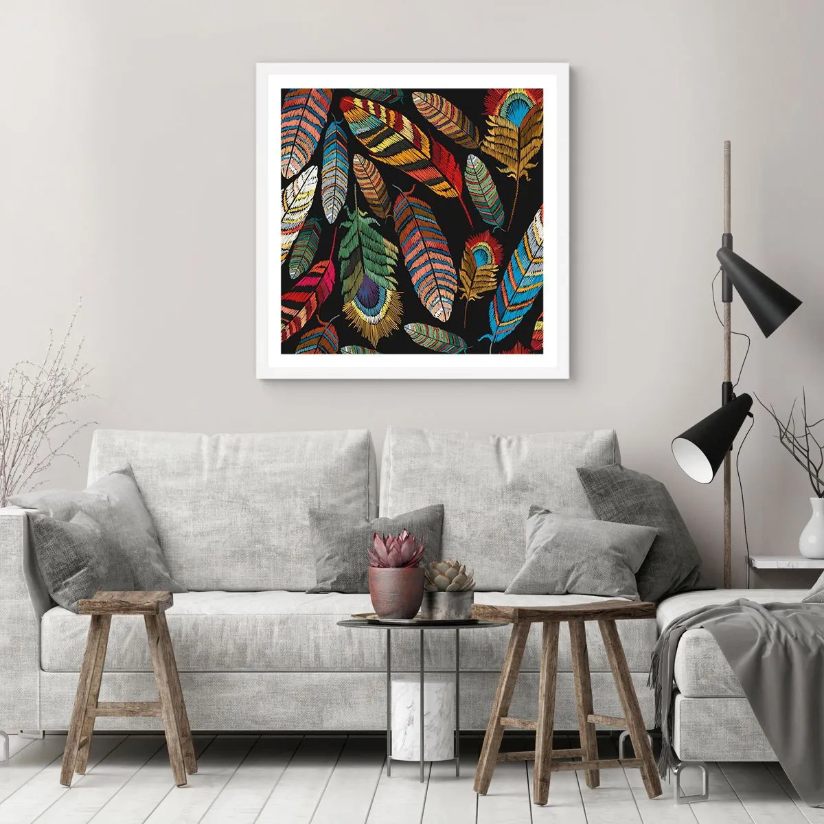 Plagát v bielom ráme - Vtáčí karneval - 50x50 cm