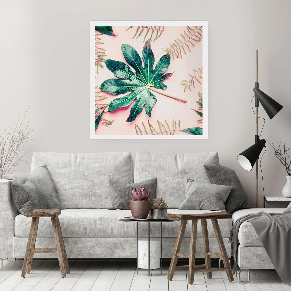 Plagát - Štúdia zelenej na ružovom pozadí - 50x50 cm
