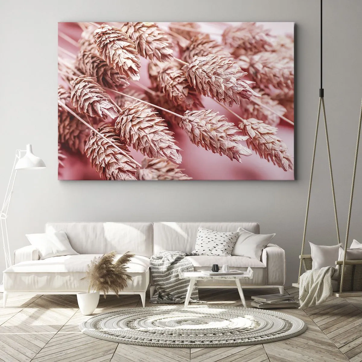 Obraz na plátne - Detailný záber na ružovo sfarbené uši - 70x50cm - Kvetinová kaskáda v ružovej - Moderná nástenná dekorácia do obývacej izby a spálne ARTTOR