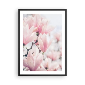 Plagát v čiernom ráme - Ružové magnólie v decentnom jarnom prostredí - 50x70cm - Ideál jemnosti - Moderná nástenná dekorácia do obývacej izby a spálne ARTTOR