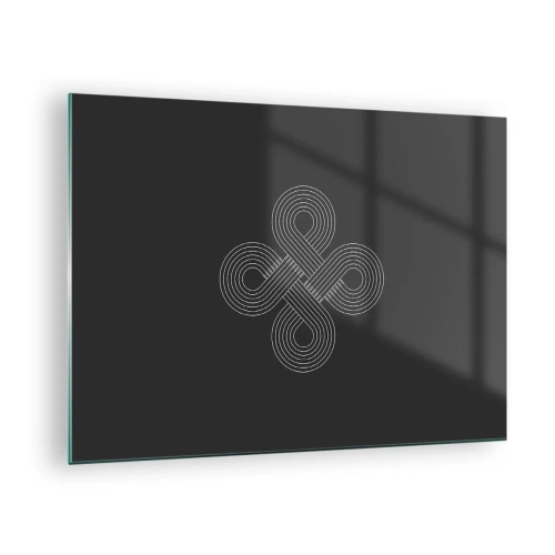 Obraz na skle - Minimalistický biely keltský symbol na čiernom pozadí - 70x50cm - V keltskom duchu - Moderná nástenná dekorácia do obývacej izby a spálne ARTTOR