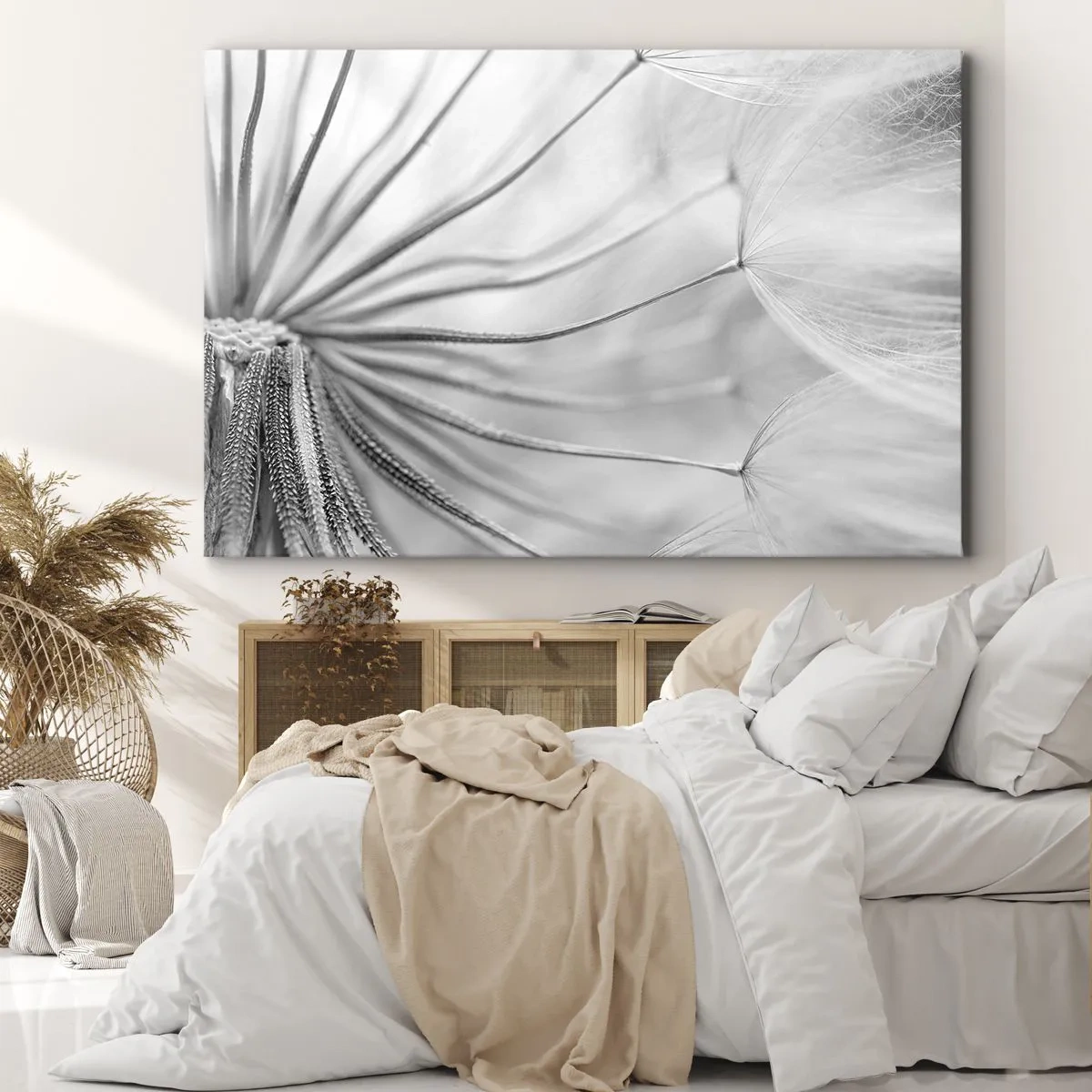 Obraz na plátne - Jemné púpavy v čiernobielych tónoch - 70x50cm - Púpavy - Moderná nástenná dekorácia do obývacej izby a spálne ARTTOR