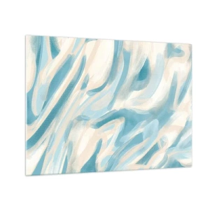 Obraz na skle - Abstraktné ťahy štetcom v modrej a krémovej farbe. - 70x50cm - Jarné závany - Moderná nástenná dekorácia do obývacej izby a spálne ARTTOR