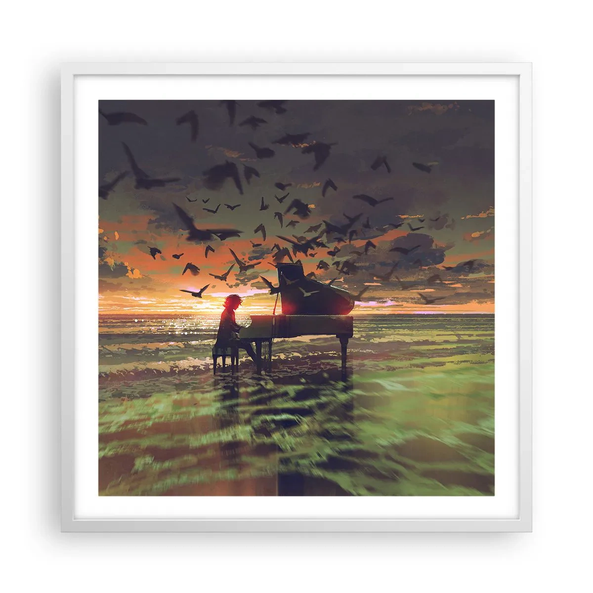 Plagát v bielom ráme - Koncert na piano a vlny - 60x60 cm
