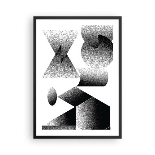 Plagát v čiernom ráme - Abstraktná kompozícia geometrických tvarov v čiernej a bielej farbe - 50x70cm - Uhly a ovály - Moderná nástenná dekorácia do obývacej izby a spálne ARTTOR