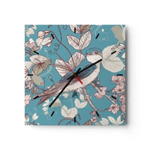 Nástenné hodiny - Na bielom strome vtáky a strieborné lístie - 30x30 cm