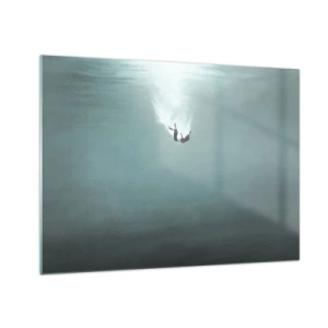 Obraz na skle - Silueta muža ponoreného v modrých hlbinách oceánu - 70x50cm - V objatí oceánu - Moderná nástenná dekorácia do obývacej izby a spálne ARTTOR