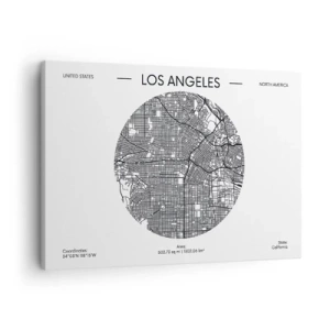 Obraz na plátne - Mapa Los Angeles v minimalistickom čiernobielom štýle - 70x50cm - Anatómia Los Angelesu - Moderná nástenná dekorácia do obývacej izby a spálne ARTTOR