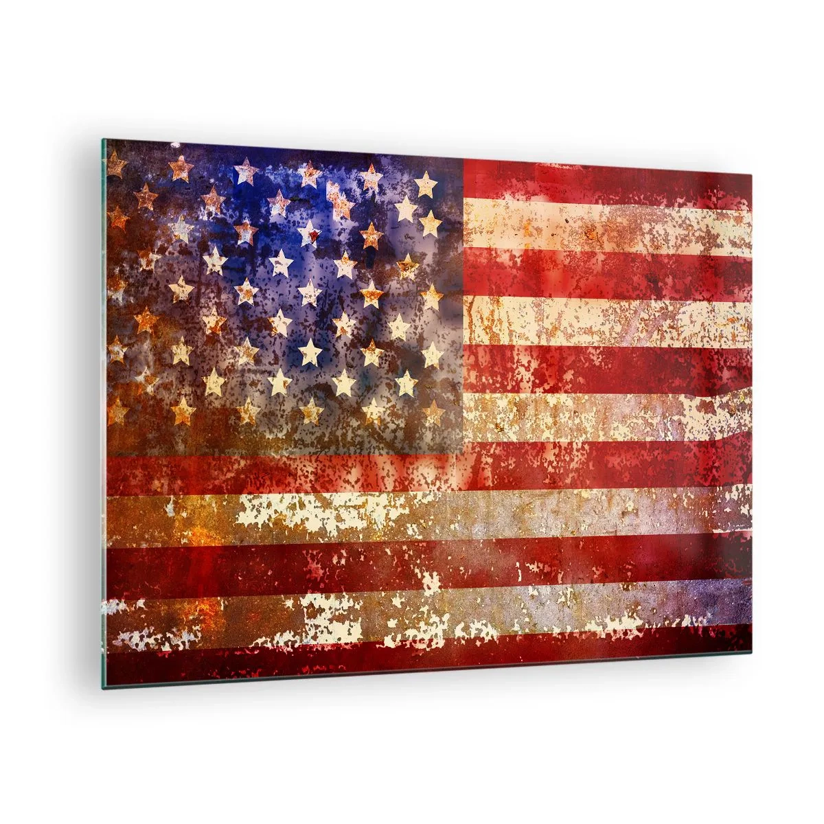Obraz na skle - Hrdzavá americká vlajka - 70x50cm - Chvála nekončí - Moderná nástenná dekorácia do obývacej izby a spálne ARTTOR