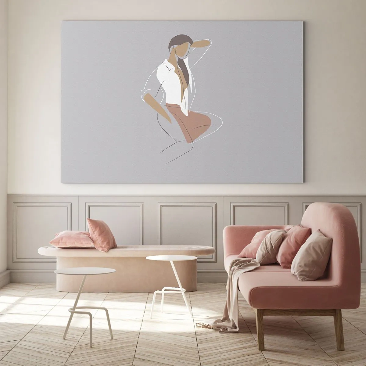 Obraz na skle - Ženská silueta v minimalistickom štýle - 70x50cm - Obrys pôvabu - Moderná nástenná dekorácia do obývacej izby a spálne ARTTOR