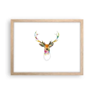 Plagát v ráme zo svetlého duba - Jemné jelenča vykúpané vo farbe - 40x30 cm