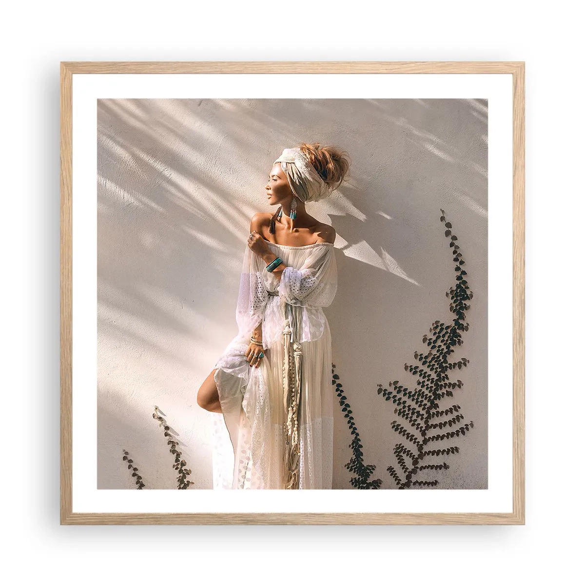 Plagát v ráme zo svetlého duba - Slnko a dievča - 60x60 cm