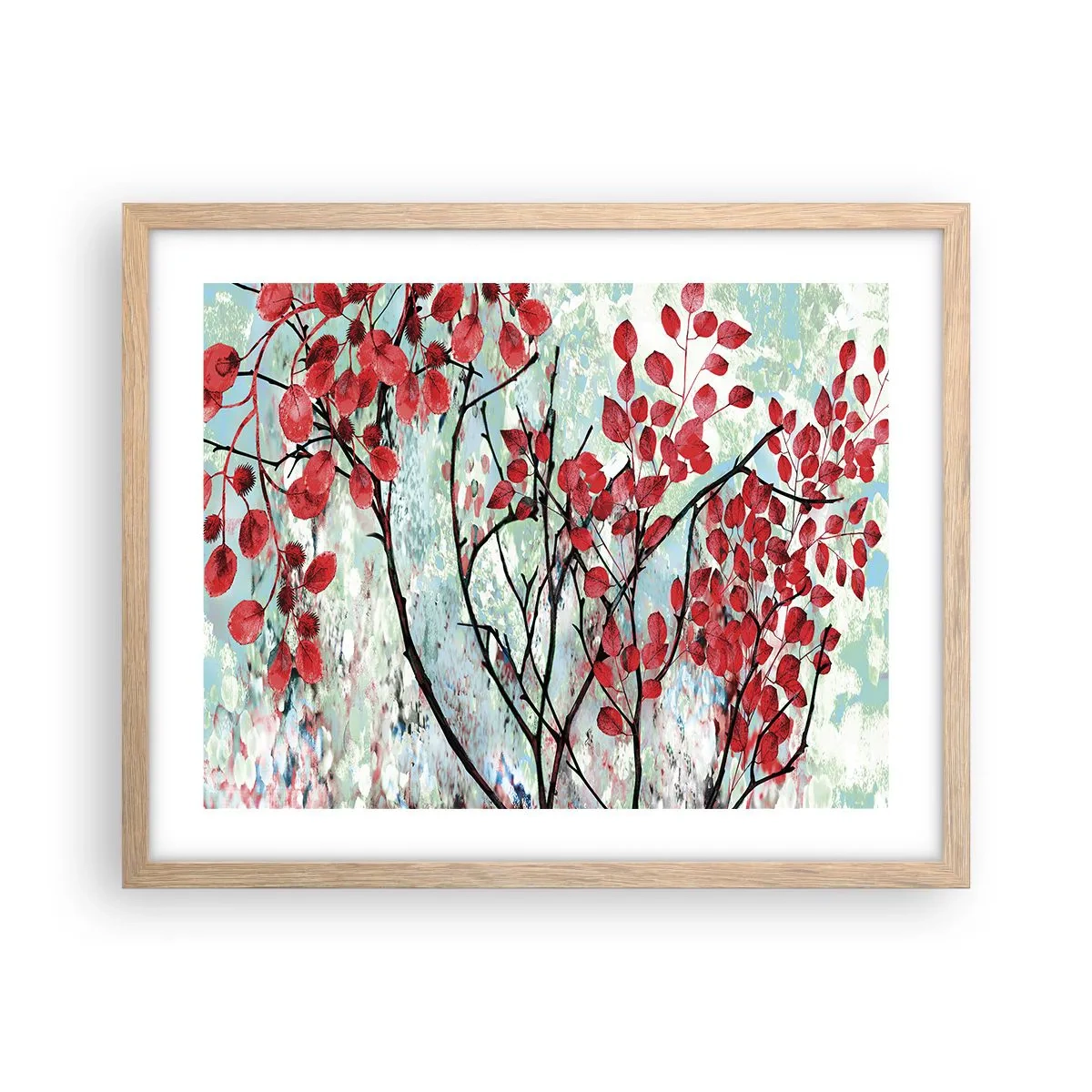 Plagát v ráme zo svetlého duba - Strom v šarlátovej - 50x40 cm