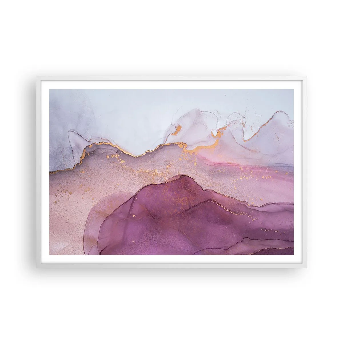 Plagát v bielom ráme - Fialové a ľalové vlny - 100x70 cm