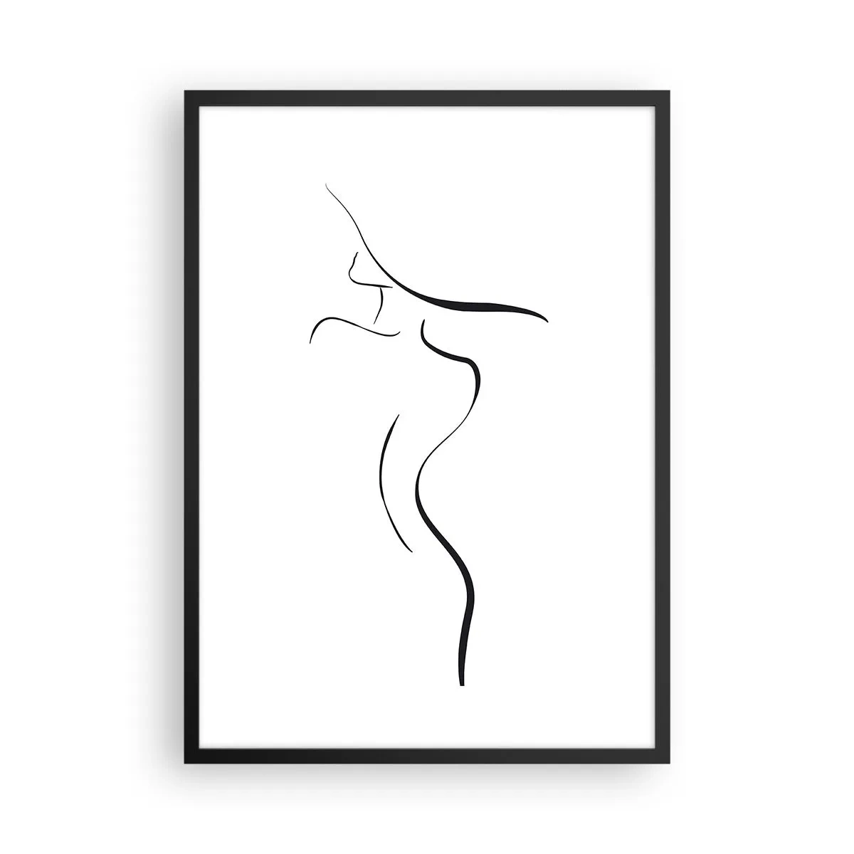 Plagát v čiernom ráme - Minimalistická silueta ženy nakreslená čiernou čiarou. - 50x70cm - Nepolapiteľná ako vlna - Moderná nástenná dekorácia do obývacej izby a spálne ARTTOR