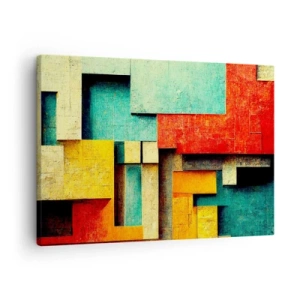 Obraz na plátne - Abstraktné geometrické tvary v žiarivých farbách - 70x50cm - Festival pravých uhlov - Moderná nástenná dekorácia do obývacej izby a spálne ARTTOR