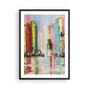 Plagát v čiernom ráme - Žena medzi farebnými budovami v impresionistickom štýle - 50x70cm - Poď so mnou - Moderná nástenná dekorácia do obývacej izby a spálne ARTTOR