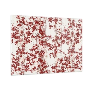 Obraz na skle - Červený kvetinový vzor na svetlom, opotrebovanom pozadí - 70x50cm - Staré kaliko - Moderná nástenná dekorácia do obývacej izby a spálne ARTTOR