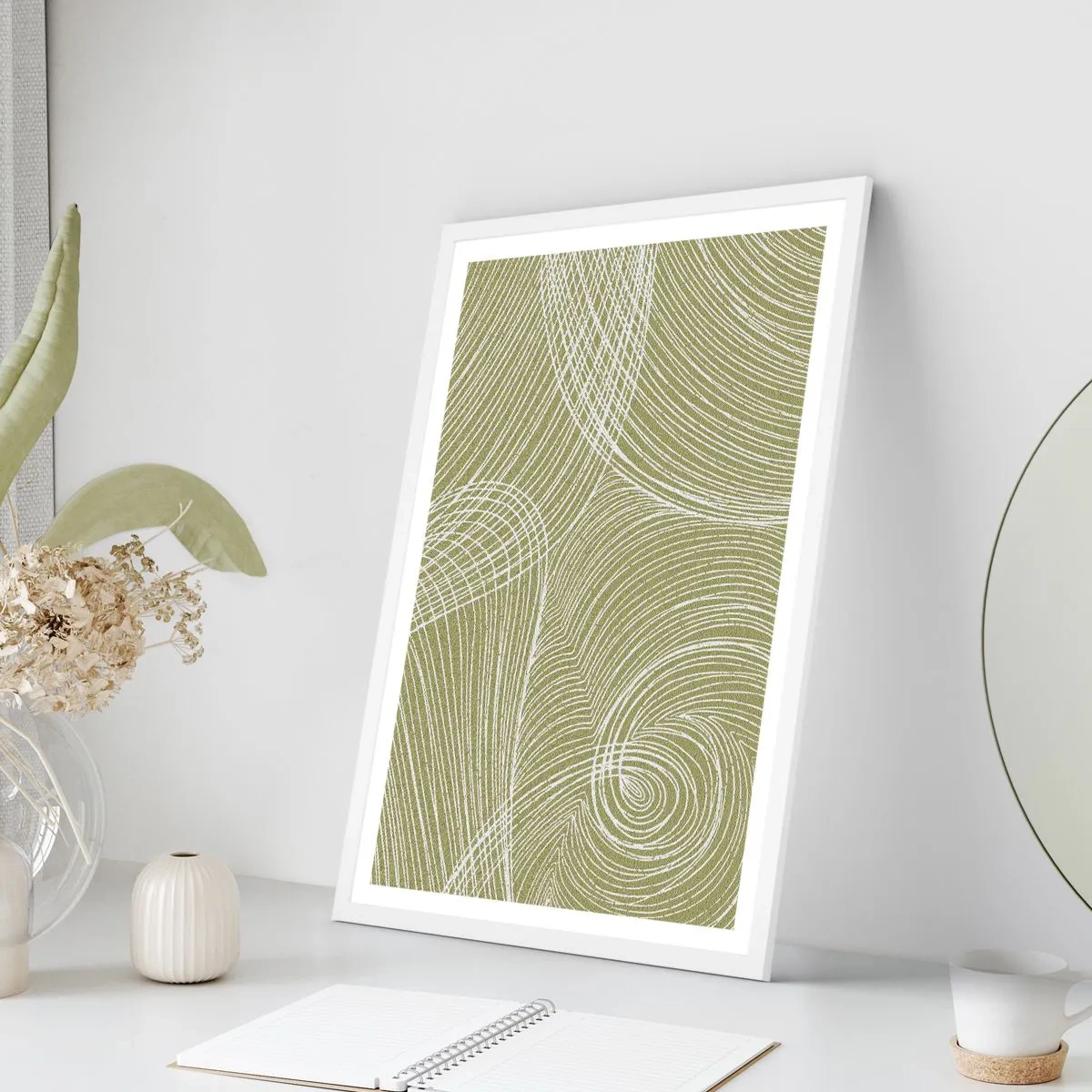 Plagát v bielom ráme - Majstrovská abstrakcia v bielej - 61x91 cm