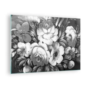 Obraz na skle - Elegantná kytica kvetov v odtieňoch sivej - 70x50cm - Krásne dokonca v šedej - Moderná nástenná dekorácia do obývacej izby a spálne ARTTOR