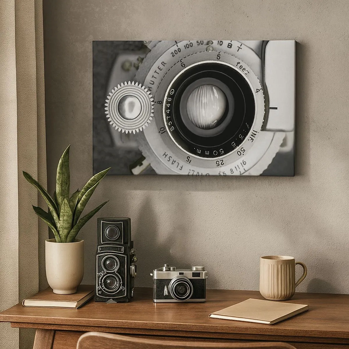 Obraz na plátne - Objektív starého fotoaparátu - 70x50cm - Príbeh o Hollywoode - Moderná nástenná dekorácia do obývacej izby a spálne ARTTOR