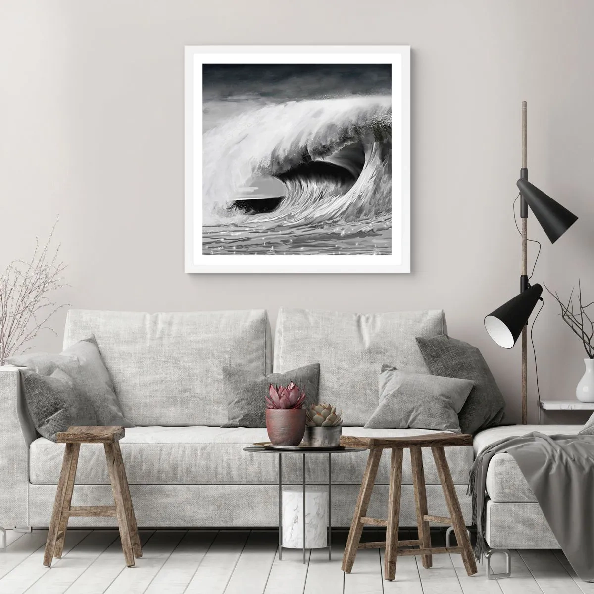 Plagát v bielom ráme - Hnev oceánu - 30x30 cm