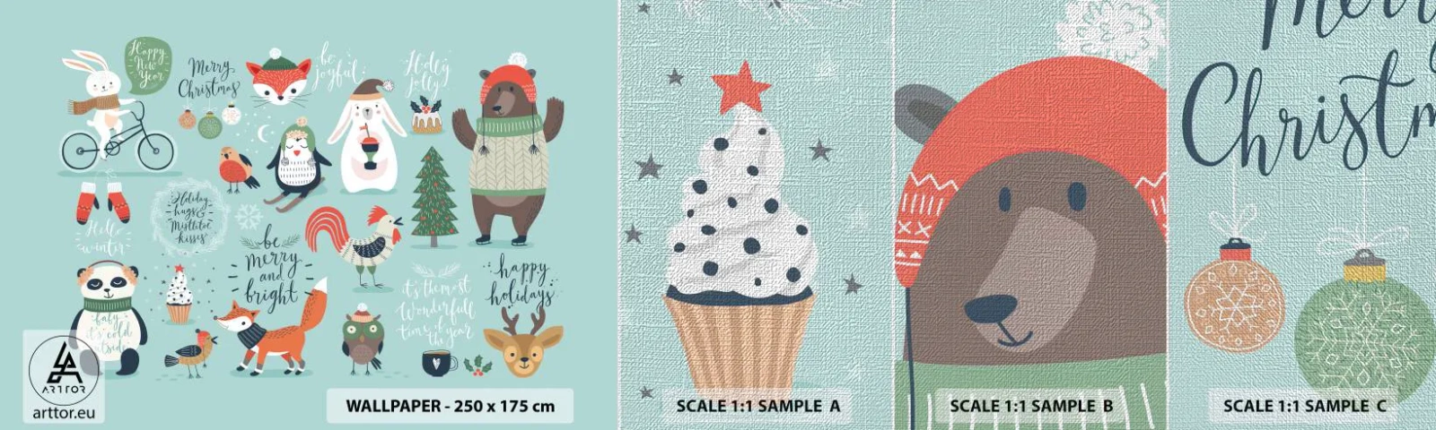 Vzorka fototapety Premium Canvas - Nech sú vždy Vianoce! - Pre deti, Zima, Šťastné zvieratá - 100x30 cm
