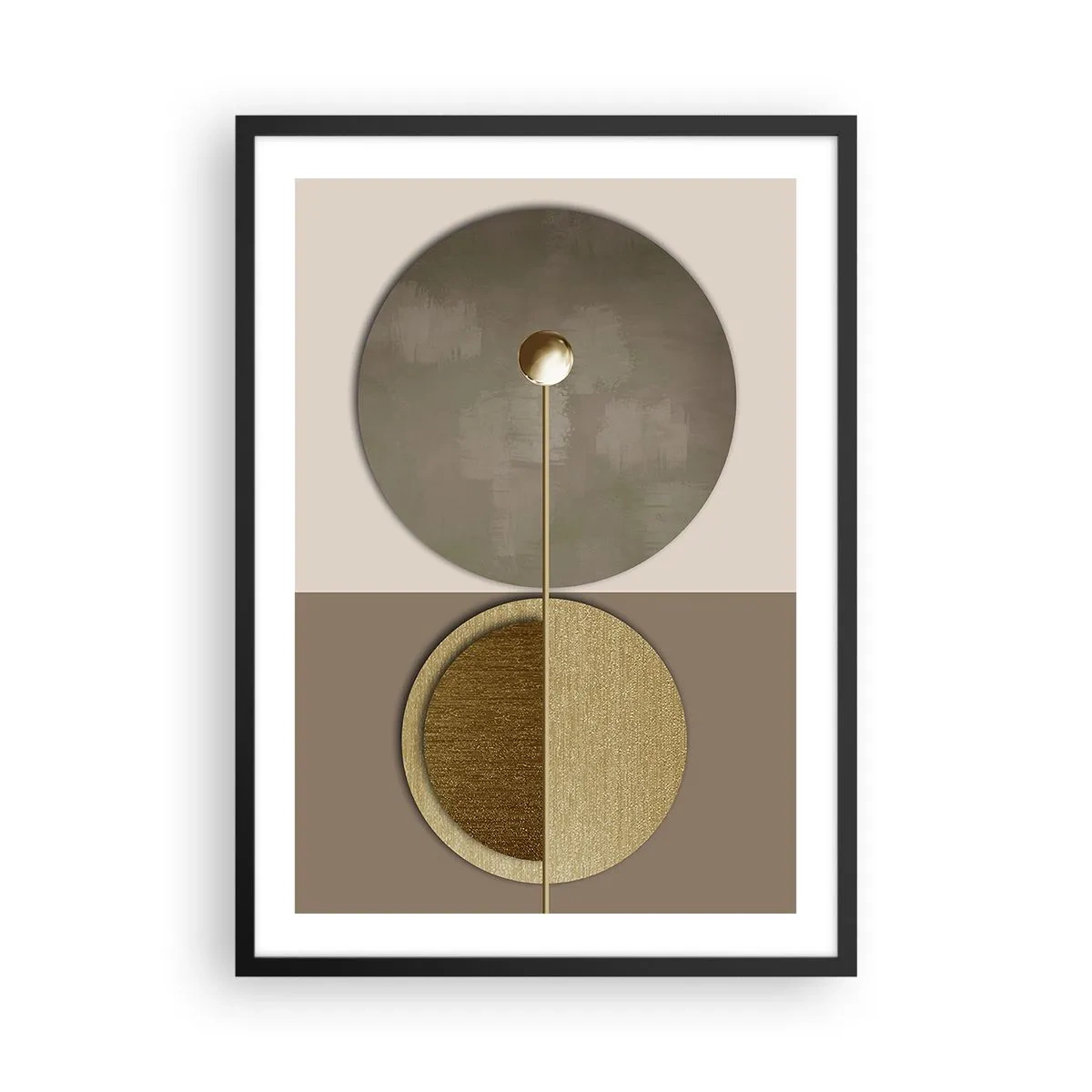 Plagát v čiernom ráme - Moderná geometrická abstrakcia v odtieňoch zlatej a béžovej - 50x70cm - Dokonalá rovnováha - Moderná nástenná dekorácia do obývacej izby a spálne ARTTOR