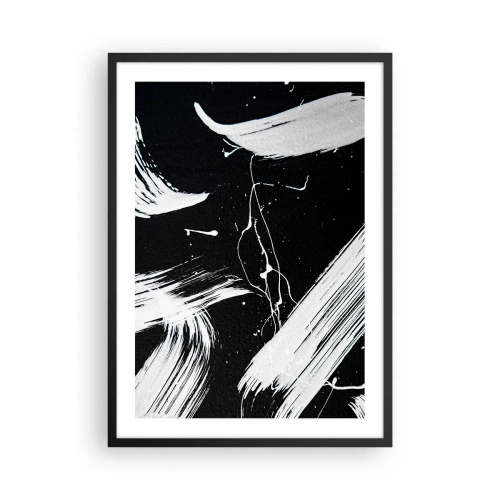 Plagát v čiernom ráme - Abstraktná kompozícia čiernobielych ťahov štetcom - 50x70cm - Prelomiť temnotu - Moderná nástenná dekorácia do obývacej izby a spálne ARTTOR