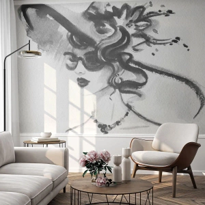 Fototapeta Standard Eco - Dáma s charakterom - Žena V Klobúku, Ženská tvár, Čierna a biela - 350x256 cm