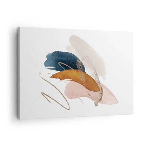 Obraz na plátne - Abstraktné ťahy v pastelových farbách so zlatými akcentmi - 70x50cm - Okrídlená kompozícia - Moderná nástenná dekorácia do obývacej izby a spálne ARTTOR