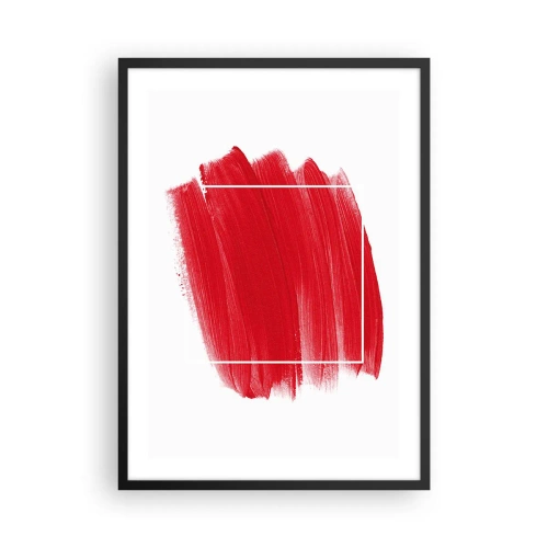 Plagát v čiernom ráme - Červený štetec s bielym obrysom v minimalistickom štýle - 50x70cm - Mimo rám - Moderná nástenná dekorácia do obývacej izby a spálne ARTTOR