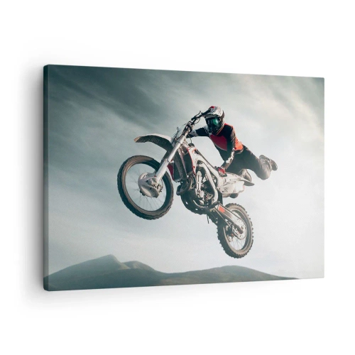 Obraz na plátne - Motocyklista vo vzduchu počas skoku - 70x50cm - Nie je zábava bez rizika - Moderná nástenná dekorácia do obývacej izby a spálne ARTTOR