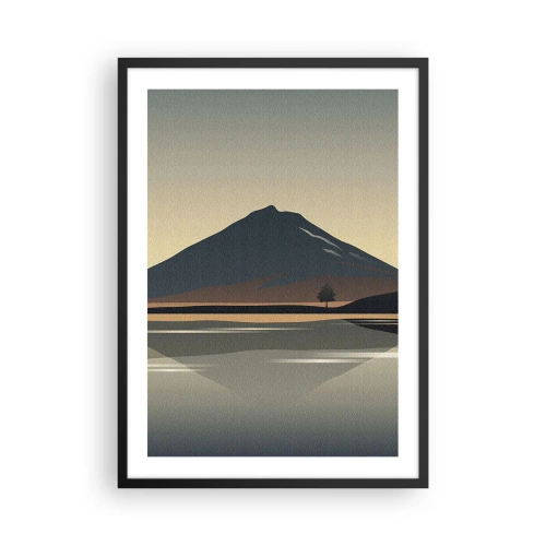 Plagát v čiernom ráme - Minimalistická horská krajina s odrazom v jazere - 50x70cm - Zrkadlový odraz - Moderná nástenná dekorácia do obývacej izby a spálne ARTTOR