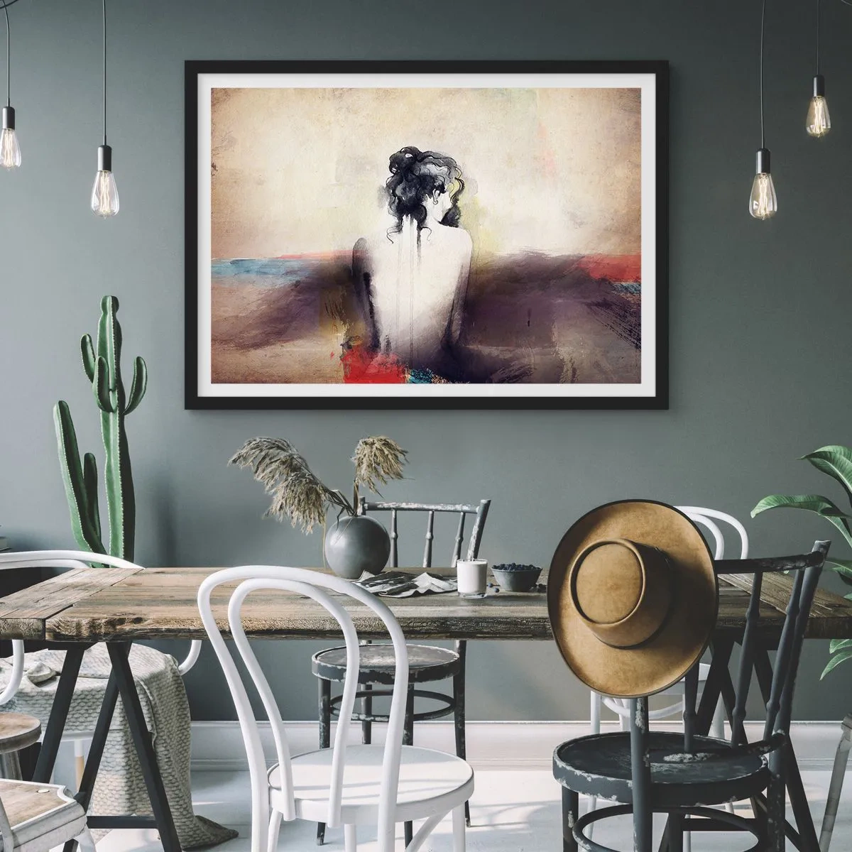 Plagát v čiernom ráme - Jemné línie, oválne tvary - 70x50 cm